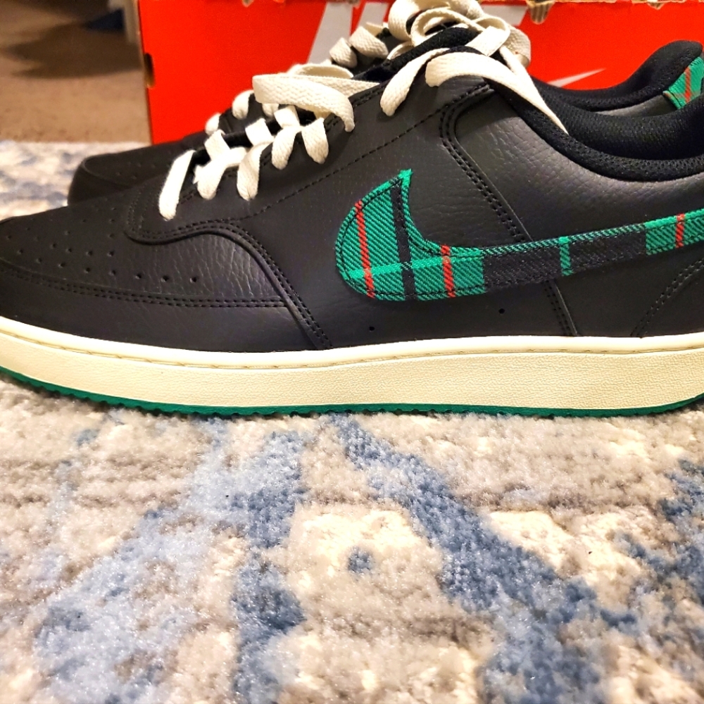 Nike Court Vision Low Black With Green Plaid Swoosh Model FD0321 010